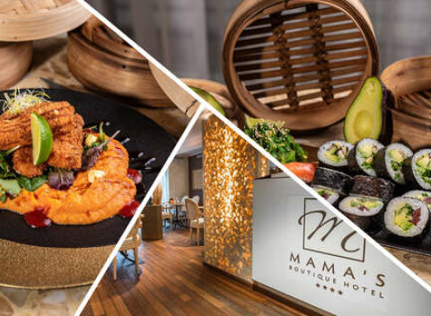 Losos s batátovým pyré alebo sushi set v reštaurácii Hotela Mamas **** formou take away/so sebou.