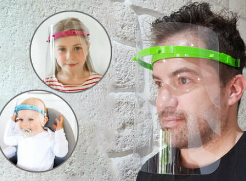 Ochranný štít pre dospelých a deti (2 kusy za cenu 1 ks) + respirátor FFP2 zdarma.