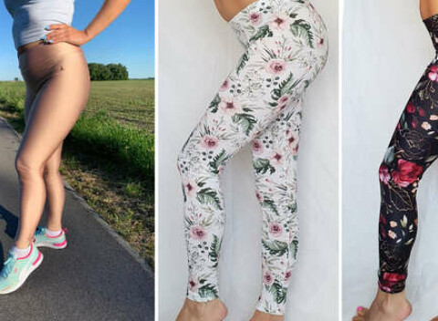 Dámske lesklé fitness lycrové legíny alebo bavlnené legíny, ušité na Slovensku.