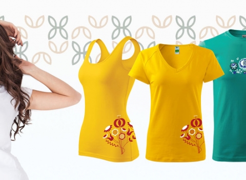 Originálne dámske a pánske tričká s ľudovou výšivkou v sviežich letných farbách. 