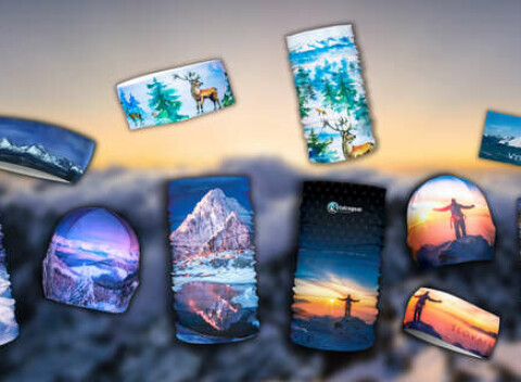 Tatragoat - multifunkčné nákrčníky, čiapky, čelenky s motívom slovenských hôr.