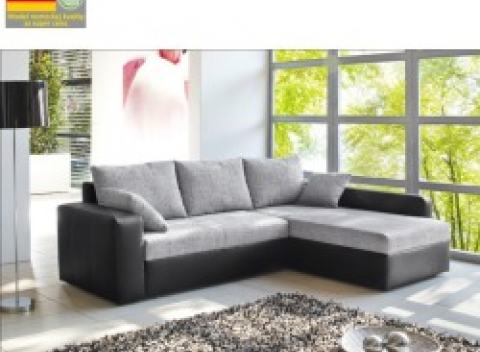 TEMPO KONDELA VIPER Rohová sedacia súprava, ekokoža čierna/šenil sivá