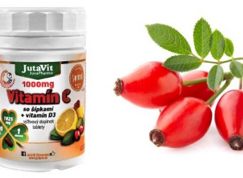 Výživový doplnok s vysokým obsahom vitamínu C JutaVit Vitamín C 1000 mg so šípkami.