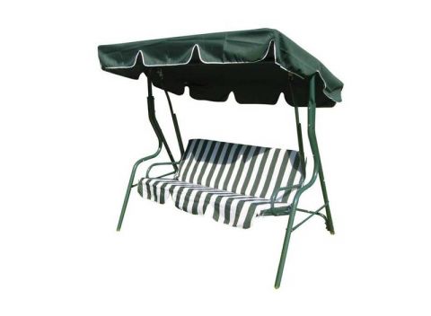 Záhradná hojdačka Happy Green STRIPY II s kovovou konštrukciou, textilným sedákom a strieškou.