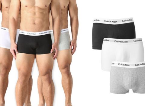 Súprava troch pánskych boxeriek alebo dámskych nohavičiek americkej značky Calvin Klein.