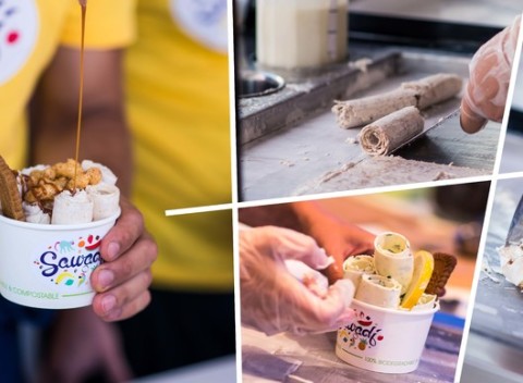 Thajská rolovaná zmrzlina v Sawadí na Kamennom námestí - skutočné prírodné chute a crazy posýpky.