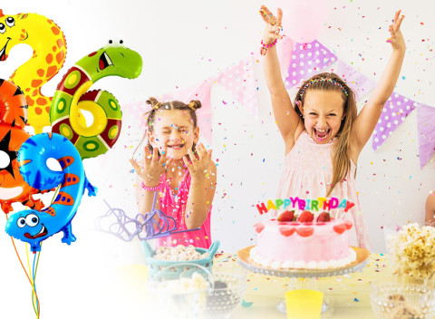 Narodeninové balóny v tvare milých zvieratiek alebo balónový nápis HAPPY BIRTHDAY.