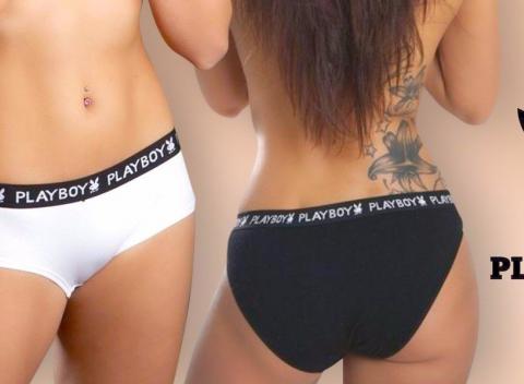 Luxusné dámske nohavičky v strihu pantys alebo slips zdobené elastickým pruhom s legendárnym logom a nápisom Playboy. 