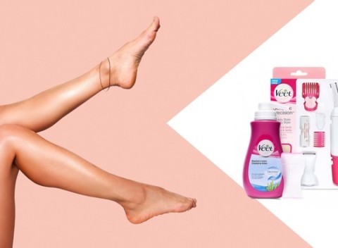 Depilačná sada Veet – holiaci strojček a depilačný krém pre hebkú pokožku bez chĺpkov.