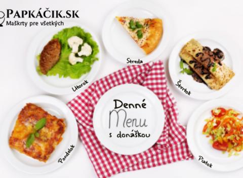 Denné obedové menu od Papkáčika príde priamo k vám! Chutné, teplé, za výbornú cenu, každý deň 2 druhy polievky a 6 hlavných jedál.