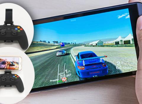 Bluetooth GamePad s držiakom pre mobily + bluetooth adaptér pre PC alebo notebook. Nový rozmer hrania hier na telefóne alebo tablete.