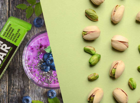 Prémiové kalifornské pistáce alebo proteínové tyčinky FIT BAR. Zdravé prémiové snacky s orechami.