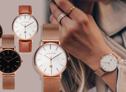 Exkluzívne náramkové hodinky Easycase s dvomi remienkami (pravá koža + kovový).