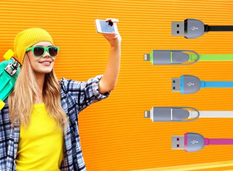 Štýlové nabíjanie telefónov s farebnými USB káblami. Odteraz to bude fakt perfektná zábava! Plochý tvar drôtu zabraňuje jeho točeniu. 