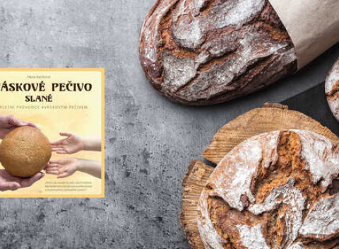 Kniha Kváskové pečivo slané s podpisom autorky. Návody na výrobu kvásku.